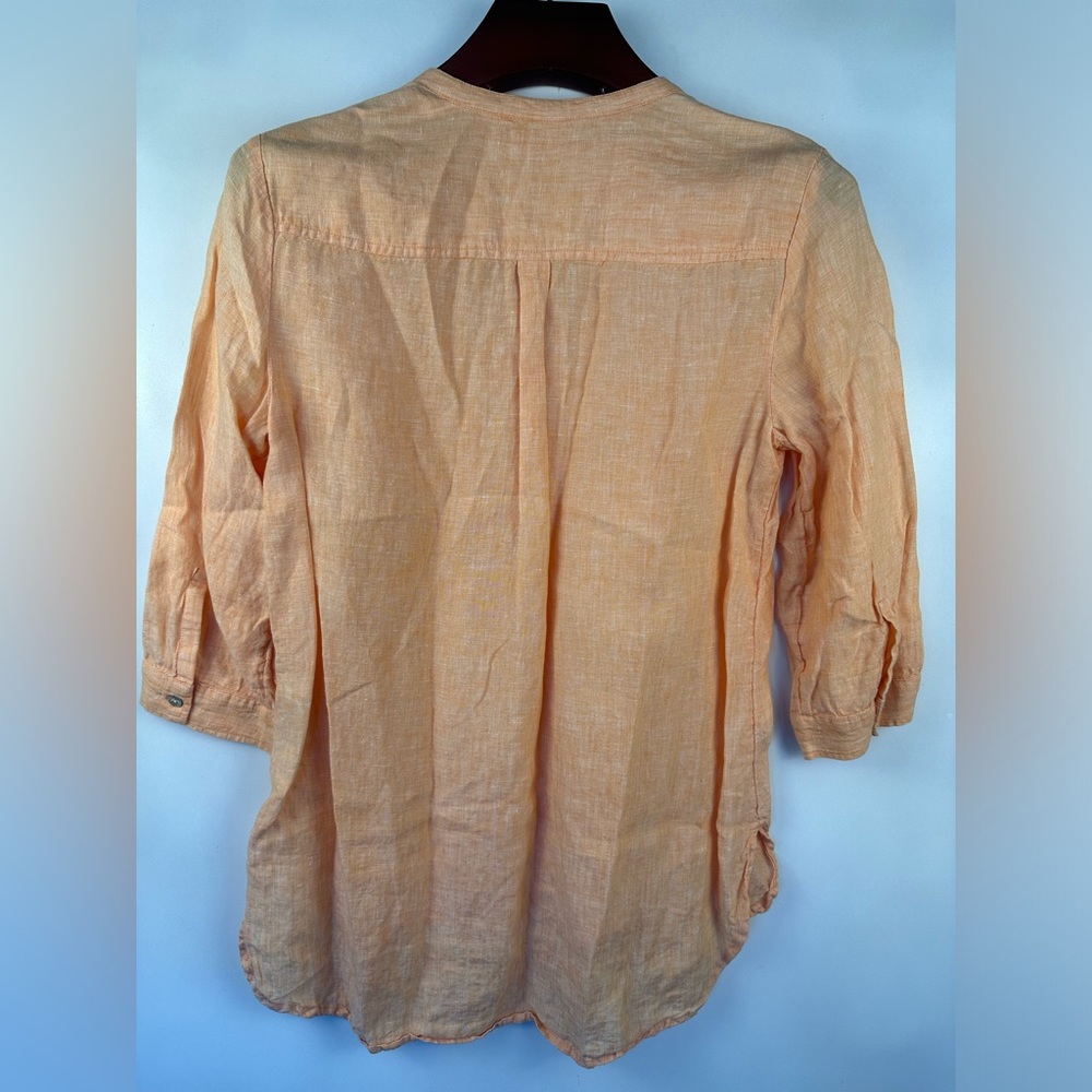 Chico’s Orange 100% Linen 3/4 Sleeves‎ Shirt Size 1 - Picture 3 of 9